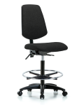 Fabric Chair - High Bench Height with Medium Back, Seat Tilt, Chrome Foot Ring, & Casters in Black Fabric FHBCH-MB-RG-T1-A0-CF-RC-F42