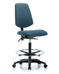 Fabric Chair - High Bench Height with Medium Back, Seat Tilt, Chrome Foot Ring, & Casters in Blue Fabric FHBCH-MB-RG-T1-A0-CF-RC-F43