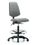 Fabric Chair - High Bench Height with Medium Back, Seat Tilt, Chrome Foot Ring, & Casters in Gray Fabric FHBCH-MB-RG-T1-A0-CF-RC-F44