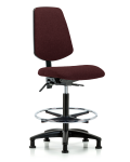 Fabric Chair - High Bench Height with Medium Back, Seat Tilt, Chrome Foot Ring, & Stationary Glides in Burgundy Fabric FHBCH-MB-RG-T1-A0-CF-RG-F41