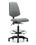 Fabric Chair - High Bench Height with Medium Back, Seat Tilt, Chrome Foot Ring, & Stationary Glides in Gray Fabric FHBCH-MB-RG-T1-A0-CF-RG-F44