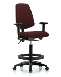 Fabric Chair - High Bench Height with Medium Back, Seat Tilt, Adjustable Arms, Black Foot Ring, & Casters in Burgundy Fabric FHBCH-MB-RG-T1-A1-BF-RC-F41