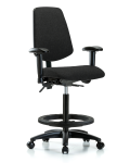 Fabric Chair - High Bench Height with Medium Back, Seat Tilt, Adjustable Arms, Black Foot Ring, & Casters in Black Fabric FHBCH-MB-RG-T1-A1-BF-RC-F42