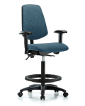 Fabric Chair - High Bench Height with Medium Back, Seat Tilt, Adjustable Arms, Black Foot Ring, & Casters in Blue Fabric FHBCH-MB-RG-T1-A1-BF-RC-F43