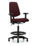 Fabric Chair - High Bench Height with Medium Back, Seat Tilt, Adjustable Arms, Black Foot Ring, & Stationary Glides in Burgundy Fabric FHBCH-MB-RG-T1-A1-BF-RG-F41