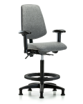 Fabric Chair - High Bench Height with Medium Back, Seat Tilt, Adjustable Arms, Black Foot Ring, & Stationary Glides in Gray Fabric FHBCH-MB-RG-T1-A1-BF-RG-F44