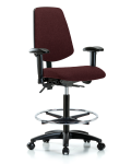 Fabric Chair - High Bench Height with Medium Back, Seat Tilt, Adjustable Arms, Chrome Foot Ring, & Casters in Burgundy Fabric FHBCH-MB-RG-T1-A1-CF-RC-F41