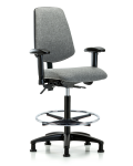 Fabric Chair - High Bench Height with Medium Back, Seat Tilt, Adjustable Arms, Chrome Foot Ring, & Stationary Glides in Gray Fabric FHBCH-MB-RG-T1-A1-CF-RG-F44