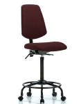 Fabric Chair - High Bench Height with Round Tube Base, Medium Back, & Casters in Burgundy Fabric FHBCH-MB-RT-T0-A0-RC-F41