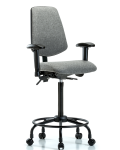 Fabric Chair - High Bench Height with Round Tube Base, Medium Back, Adjustable Arms, & Casters in Gray Fabric FHBCH-MB-RT-T0-A1-RC-F44