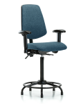 Fabric Chair - High Bench Height with Round Tube Base, Medium Back, Adjustable Arms, & Stationary Glides in Blue Fabric FHBCH-MB-RT-T0-A1-RG-F43