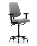 Fabric Chair - High Bench Height with Round Tube Base, Medium Back, Adjustable Arms, & Stationary Glides in Gray Fabric FHBCH-MB-RT-T0-A1-RG-F44
