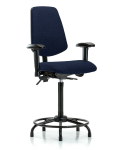 Fabric Chair - High Bench Height with Round Tube Base, Medium Back, Adjustable Arms, & Stationary Glides in Navy Fabric FHBCH-MB-RT-T0-A1-RG-F45