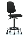 Fabric Chair - High Bench Height with Round Tube Base, Medium Back, Seat Tilt, & Casters in Black Fabric FHBCH-MB-RT-T1-A0-RC-F42