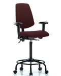 Fabric Chair - High Bench Height with Round Tube Base, Medium Back, Seat Tilt, Adjustable Arms, & Casters in Burgundy Fabric FHBCH-MB-RT-T1-A1-RC-F41