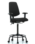 Fabric Chair - High Bench Height with Round Tube Base, Medium Back, Seat Tilt, Adjustable Arms, & Casters in Black Fabric FHBCH-MB-RT-T1-A1-RC-F42