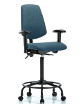 Fabric Chair - High Bench Height with Round Tube Base, Medium Back, Seat Tilt, Adjustable Arms, & Casters in Blue Fabric FHBCH-MB-RT-T1-A1-RC-F43