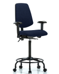 Fabric Chair - High Bench Height with Round Tube Base, Medium Back, Seat Tilt, Adjustable Arms, & Casters in Navy Fabric FHBCH-MB-RT-T1-A1-RC-F45