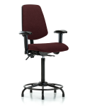 Fabric Chair - High Bench Height with Round Tube Base, Medium Back, Seat Tilt, Adjustable Arms, & Stationary Glides in Burgundy Fabric FHBCH-MB-RT-T1-A1-RG-F41