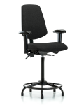 Fabric Chair - High Bench Height with Round Tube Base, Medium Back, Seat Tilt, Adjustable Arms, & Stationary Glides in Black Fabric FHBCH-MB-RT-T1-A1-RG-F42