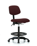 Fabric Chair - High Bench Height with Black Foot Ring & Casters in Burgundy Fabric FHBCH-RG-T0-A0-BF-RC-F41