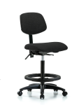 Fabric Chair - High Bench Height with Black Foot Ring & Casters in Black Fabric FHBCH-RG-T0-A0-BF-RC-F42