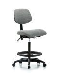 Fabric Chair - High Bench Height with Black Foot Ring & Casters in Gray Fabric FHBCH-RG-T0-A0-BF-RC-F44