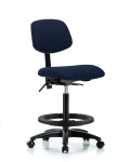 Fabric Chair - High Bench Height with Black Foot Ring & Casters in Navy Fabric FHBCH-RG-T0-A0-BF-RC-F45