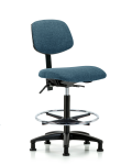 Fabric Chair - High Bench Height with Chrome Foot Ring & Stationary Glides in Blue Fabric FHBCH-RG-T0-A0-CF-RG-F43