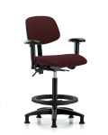 Fabric Chair - High Bench Height with Adjustable Arms, Black Foot Ring, & Stationary Glides in Burgundy Fabric FHBCH-RG-T0-A1-BF-RG-F41