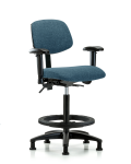 Fabric Chair - High Bench Height with Adjustable Arms, Black Foot Ring, & Stationary Glides in Blue Fabric FHBCH-RG-T0-A1-BF-RG-F43