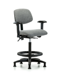 Fabric Chair - High Bench Height with Adjustable Arms, Black Foot Ring, & Stationary Glides in Gray Fabric FHBCH-RG-T0-A1-BF-RG-F44