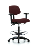 Fabric Chair - High Bench Height with Adjustable Arms, Chrome Foot Ring, & Casters in Burgundy Fabric FHBCH-RG-T0-A1-CF-RC-F41