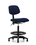Fabric Chair - High Bench Height with Seat Tilt, Black Foot Ring, & Stationary Glides in Navy Fabric FHBCH-RG-T1-A0-BF-RG-F45