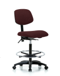 Fabric Chair - High Bench Height with Seat Tilt, Chrome Foot Ring, & Casters in Burgundy Fabric FHBCH-RG-T1-A0-CF-RC-F41
