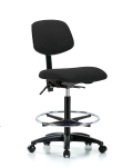 Fabric Chair - High Bench Height with Seat Tilt, Chrome Foot Ring, & Casters in Black Fabric FHBCH-RG-T1-A0-CF-RC-F42