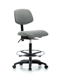 Fabric Chair - High Bench Height with Seat Tilt, Chrome Foot Ring, & Casters in Gray Fabric FHBCH-RG-T1-A0-CF-RC-F44