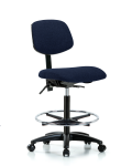 Fabric Chair - High Bench Height with Seat Tilt, Chrome Foot Ring, & Casters in Navy Fabric FHBCH-RG-T1-A0-CF-RC-F45