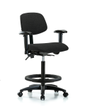 Fabric Chair - High Bench Height with Seat Tilt, Adjustable Arms, Black Foot Ring, & Casters in Black Fabric FHBCH-RG-T1-A1-BF-RC-F42