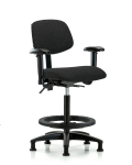 Fabric Chair - High Bench Height with Seat Tilt, Adjustable Arms, Black Foot Ring, & Stationary Glides in Black Fabric FHBCH-RG-T1-A1-BF-RG-F42