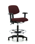 Fabric Chair - High Bench Height with Seat Tilt, Adjustable Arms, Chrome Foot Ring, & Stationary Glides in Burgundy Fabric FHBCH-RG-T1-A1-CF-RG-F41