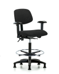 Fabric Chair - High Bench Height with Seat Tilt, Adjustable Arms, Chrome Foot Ring, & Stationary Glides in Black Fabric FHBCH-RG-T1-A1-CF-RG-F42