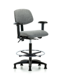 Fabric Chair - High Bench Height with Seat Tilt, Adjustable Arms, Chrome Foot Ring, & Stationary Glides in Gray Fabric FHBCH-RG-T1-A1-CF-RG-F44