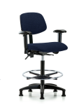 Fabric Chair - High Bench Height with Seat Tilt, Adjustable Arms, Chrome Foot Ring, & Stationary Glides in Navy Fabric FHBCH-RG-T1-A1-CF-RG-F45