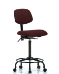 Fabric Chair - High Bench Height with Round Tube Base & Casters in Burgundy Fabric FHBCH-RT-T0-A0-RC-F41