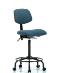 Fabric Chair - High Bench Height with Round Tube Base & Casters in Blue Fabric FHBCH-RT-T0-A0-RC-F43