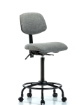 Fabric Chair - High Bench Height with Round Tube Base & Casters in Gray Fabric FHBCH-RT-T0-A0-RC-F44