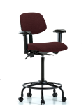 Fabric Chair - High Bench Height with Round Tube Base, Adjustable Arms, & Casters in Burgundy Fabric FHBCH-RT-T0-A1-RC-F41