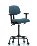 Fabric Chair - High Bench Height with Round Tube Base, Adjustable Arms, & Casters in Blue Fabric FHBCH-RT-T0-A1-RC-F43