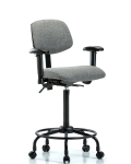 Fabric Chair - High Bench Height with Round Tube Base, Adjustable Arms, & Casters in Gray Fabric FHBCH-RT-T0-A1-RC-F44